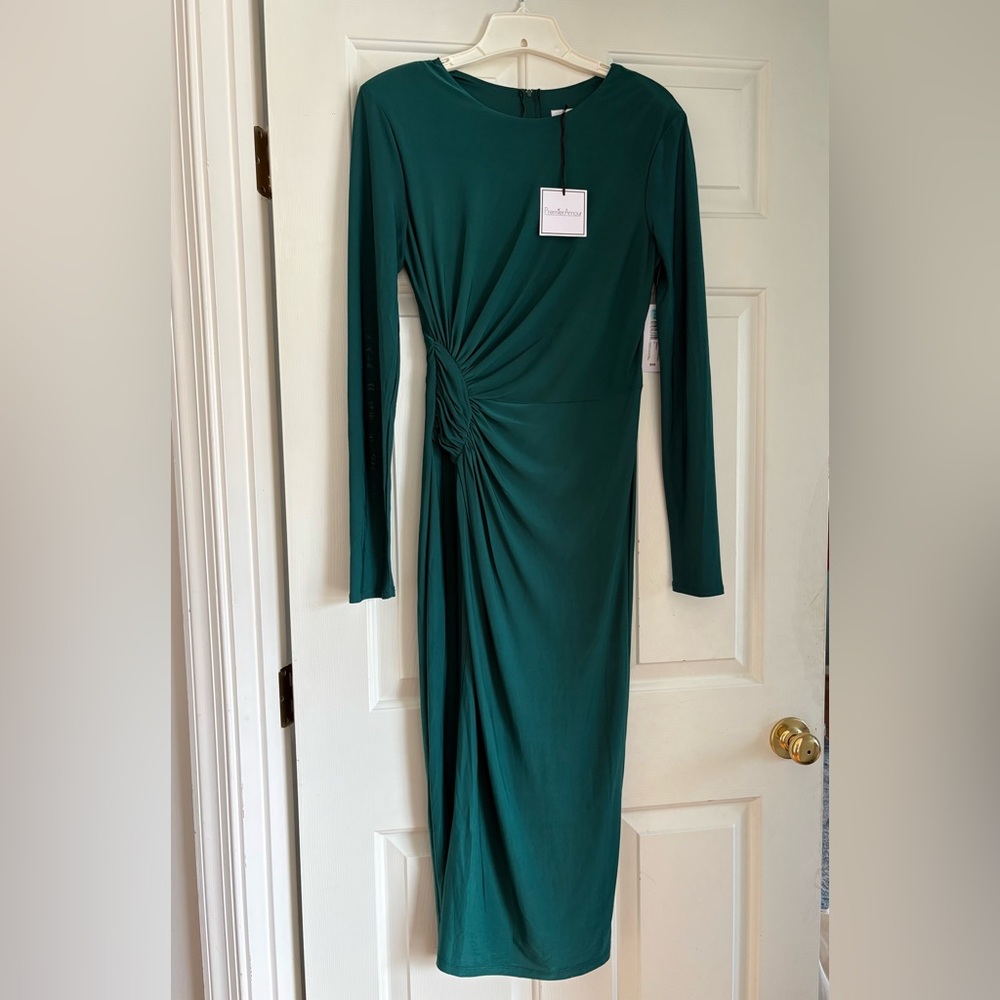 Premier Green Ruched Wrap Cocktail Dress